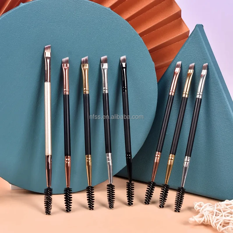 Custom Logo 2 In 1 White Double Head Sided Tilted Eye Brow Liner Mascara Eyebrow Brush Makeup With And Spoolie