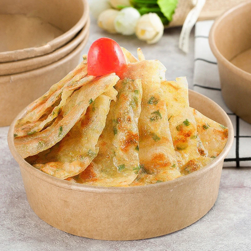 Wholesale bol en papier saladier disposable kraft paper salad soup bowl with lid paper plate & bowl customize