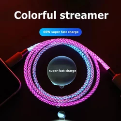 Settpower JBA03 66W RGB colorful gradient LED soft light super fast charging data cable 6A data transmission charging cable