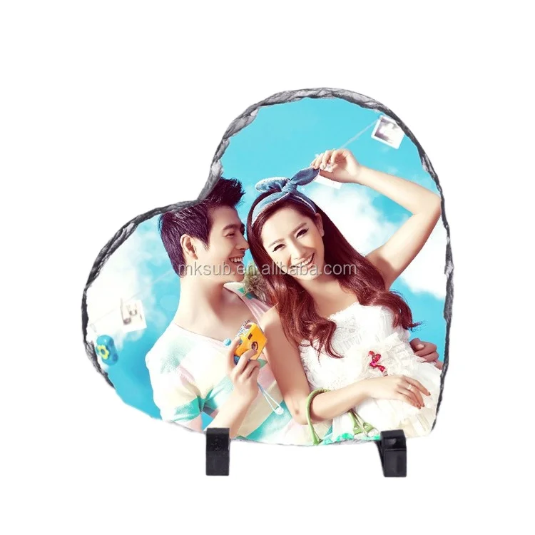 Valentines day Heart Blank sublimation rock stone slate picture frame custom with print picture and logo for home decoration