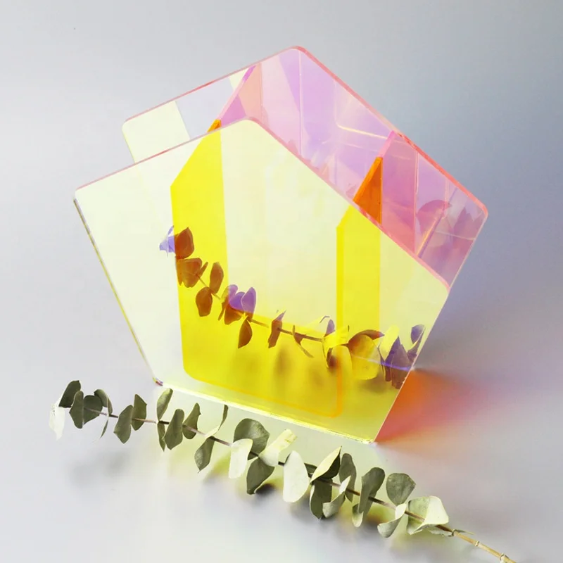 Color acrylic vases, transparent vases in geometric modeling, tabletop decoration mirror flower arranger