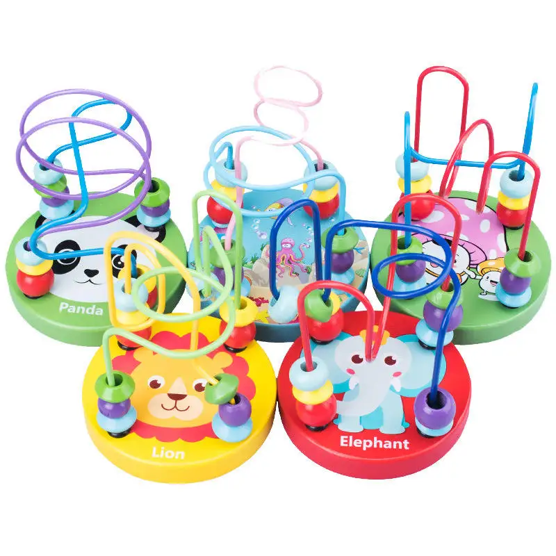 Montessori Wooden Mini Wire Roller Learning Puzzle Counting Circle Bead Maze Games Children Educational Toys For Kids Boys Girls