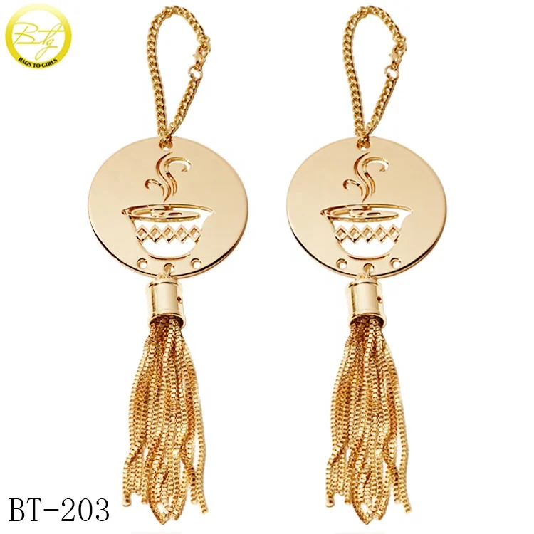 Promotional cheap handbag round chain tags zinc alloy brand letters metal nameplate for purse accessory