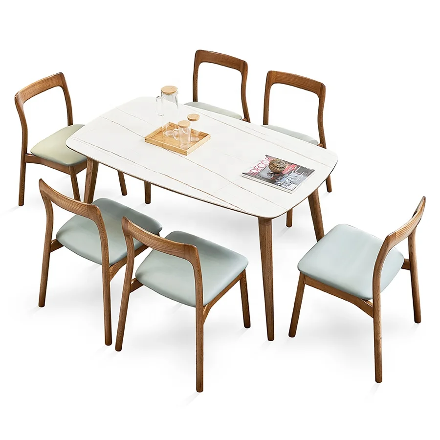Nordic marble dining room home woody table and chairs for event wooden dining table sets matt top woody table sets