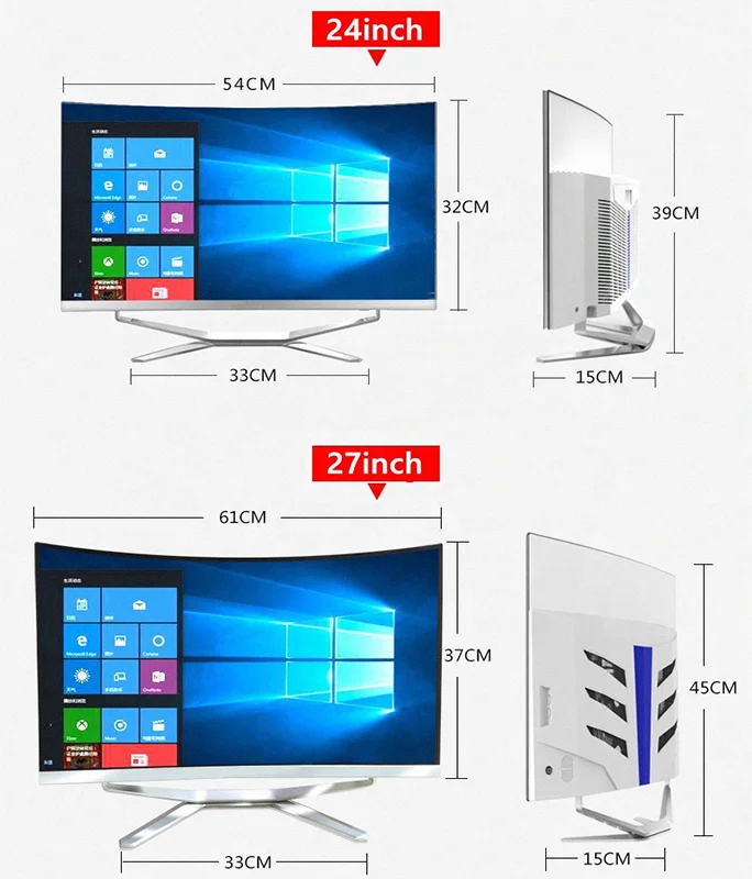 Hot selling Gaming desktop computer 24 27 32 inch in All-in-one PC curved screen All in one pc i7 i5 i3 AIO for Office Home
