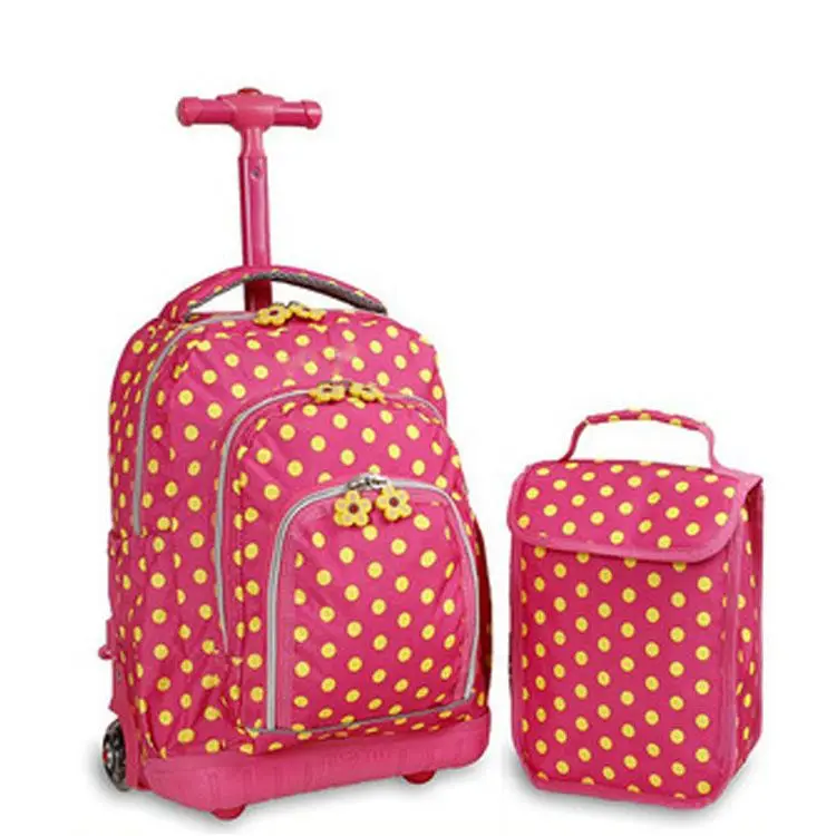 BSCI Certificate OEM Bespoke Kids Trolley Backpack With Lunch Bag with wheel for Swiss Market