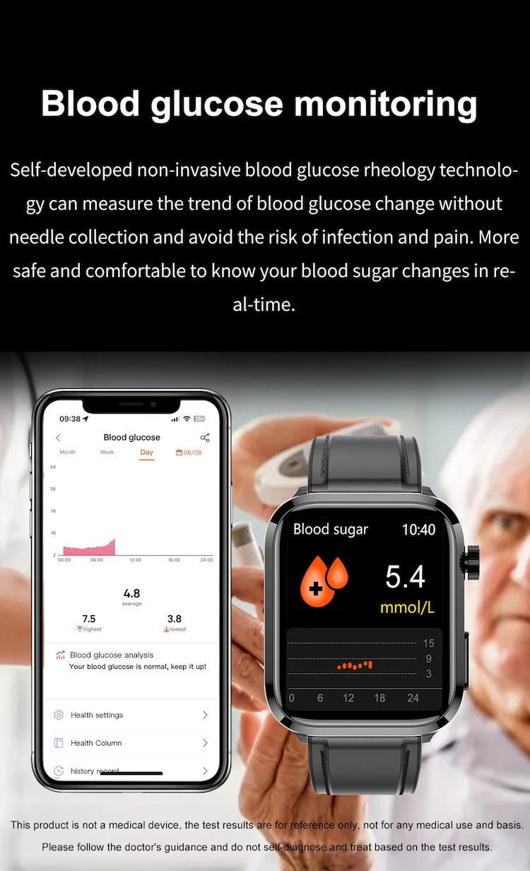 New smart watches calling body temperature lipid uric acid measurement blood glucose pressure oxygen health smart bracelet watch