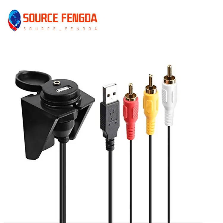 1 meter Extension Flush  Mount Data cable male to female USB2.0&3RCA Adapter cable with accessories for car DVD TV