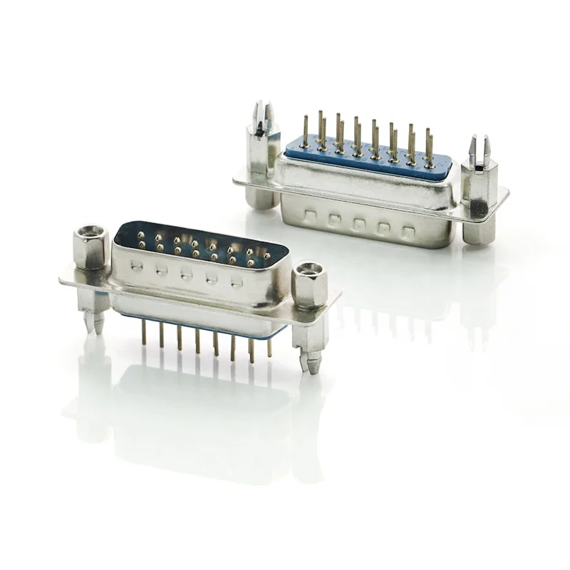 
D-sub metal connector 15 pin DB15 Vga socket double row d-sub 15 connector male vertical 