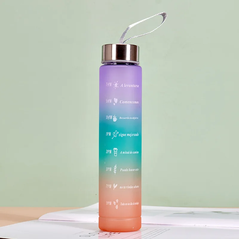 Gradient color 3pcs set plastic water bottle 2000ml 64oz jug with motivational and time marker half gallon water bottle OEM ODM