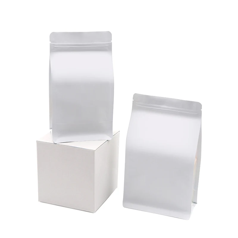 High quality 8 side seal tea coffee bean zipper flat bottom pouch with side window for pet food