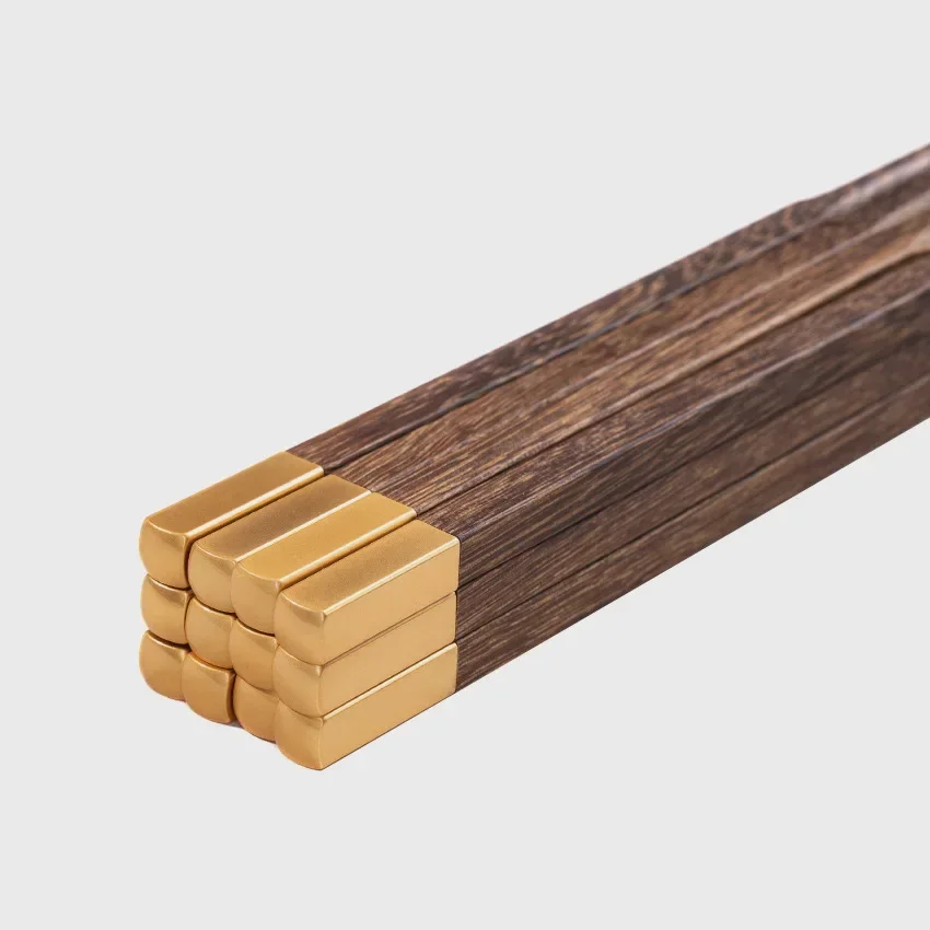 Household Copper Headed Chinese Chopsticks Natural Mahogany Chopsticks High-temperature Resistant Chinese Family Chopsticks