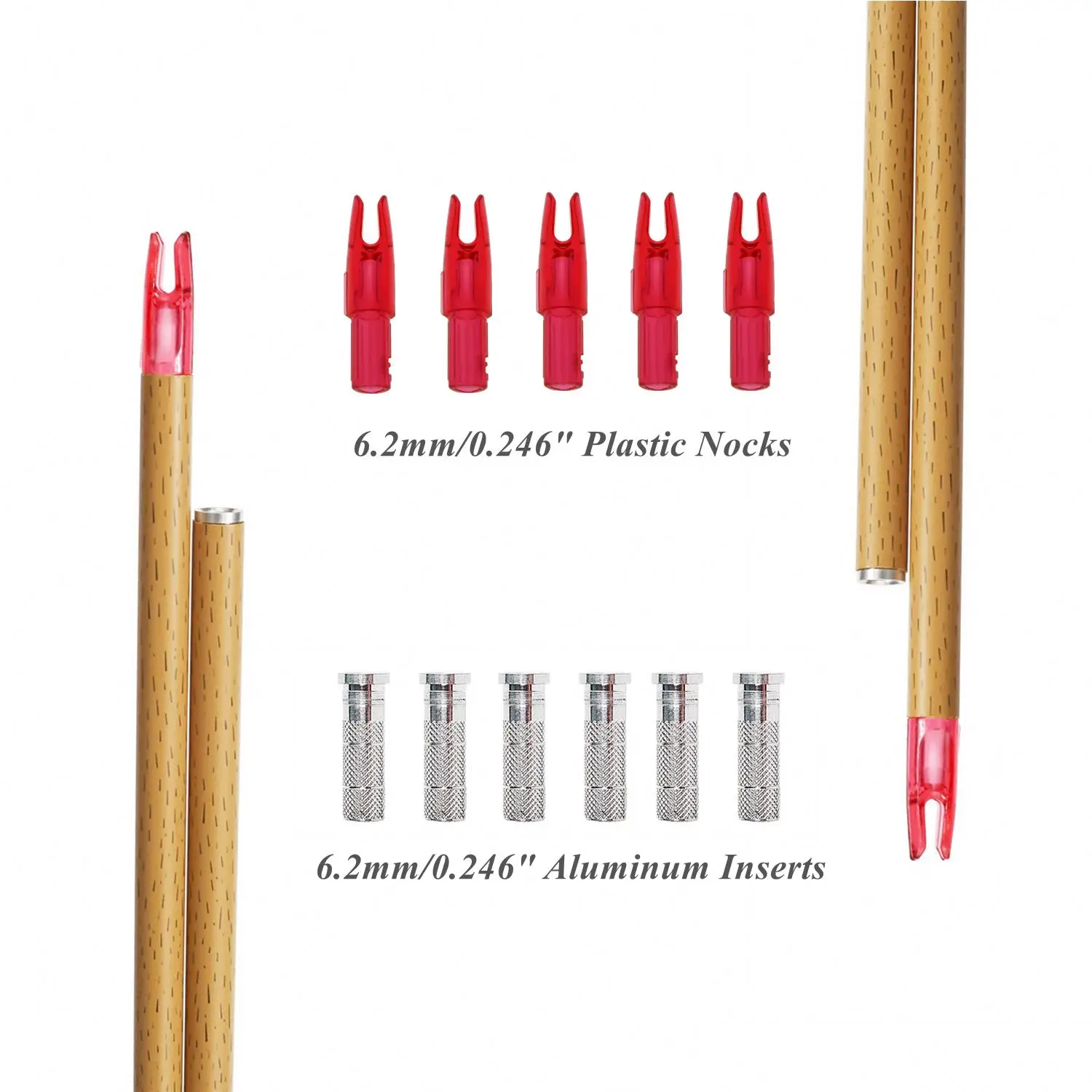 Pure Carbon Arrow Shaft Wooden Pattern Inside Diameter 0.246 Inch with Plastic Nocks Aluminum Inserts for Compound Recurve Bow