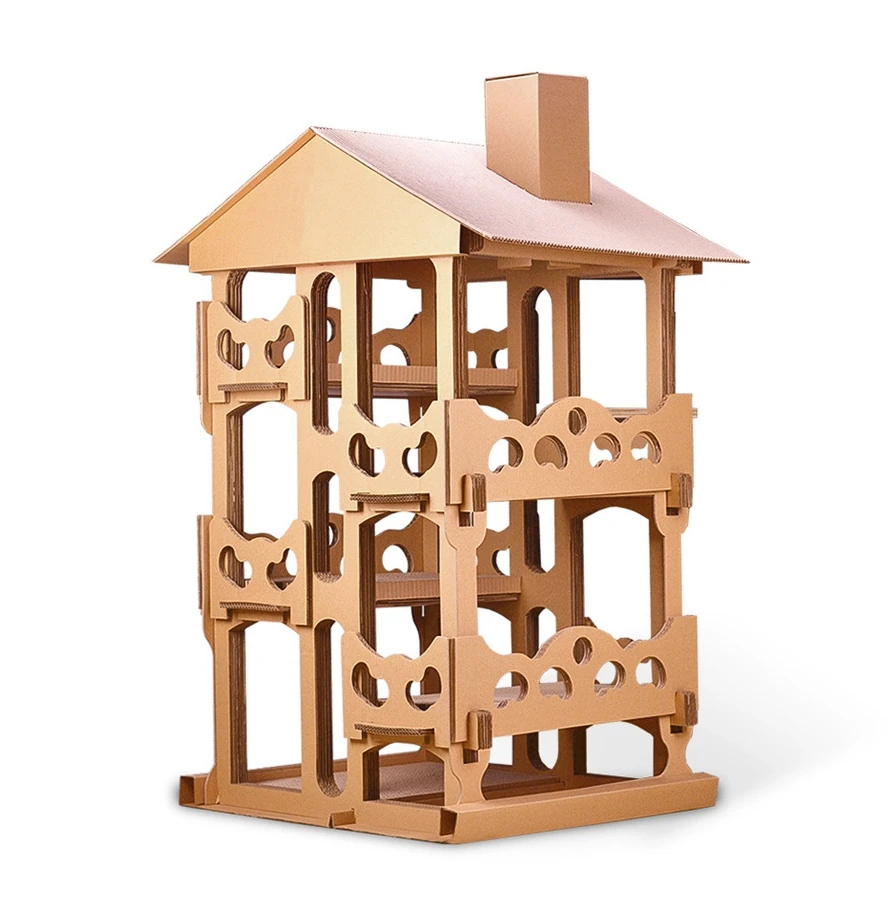 Pet cat toy big corrugated paper house climbing frame for cat jumping