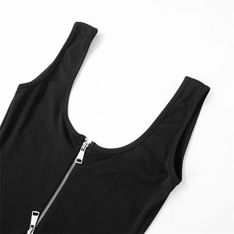 MS210-fashion black bodycon dress zipper summer dresses women 2024