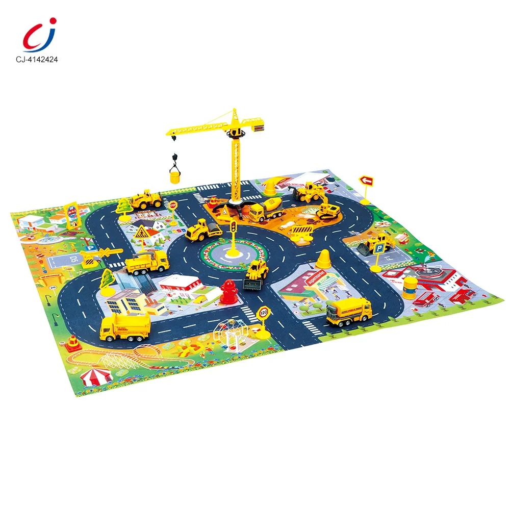 Chengji 1:64 alloy toy diecast model engineering car kids construction vehicles truck toys set with map