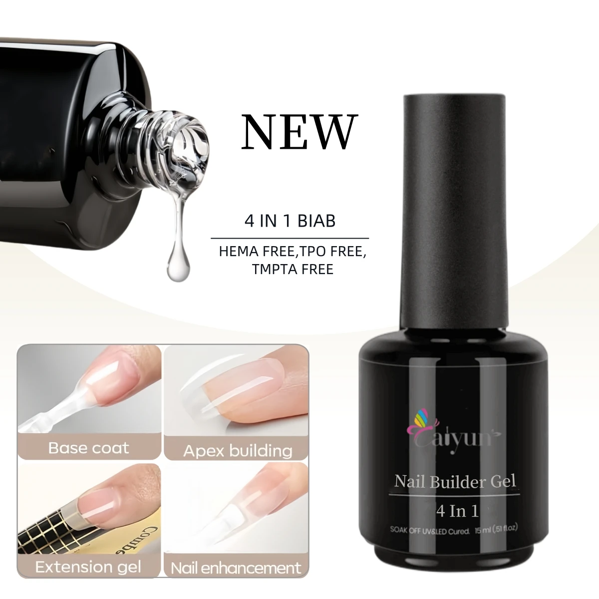 Hema Free Acrylic Poly Art Design Super Strong 4 Functions No Need Base Coat Clear Liquid Biab Gel