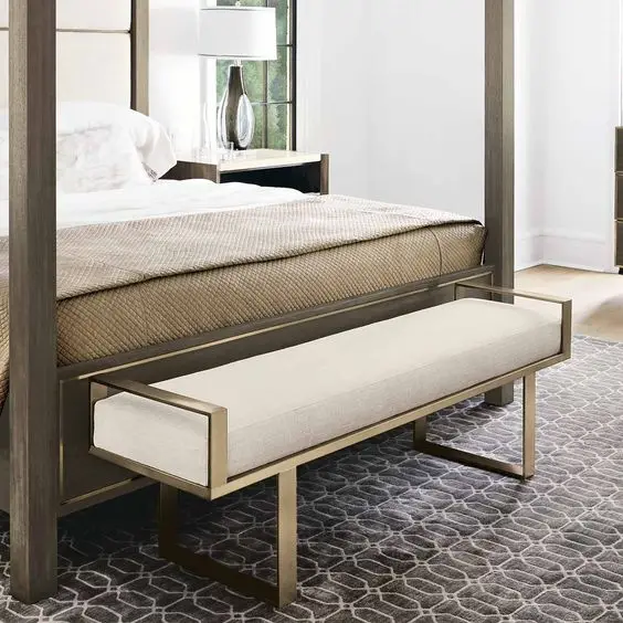 New Design Luxury Living Room Furniture Long Bench Gold Stainless Steel Bed End Ottoman for Home Hotel