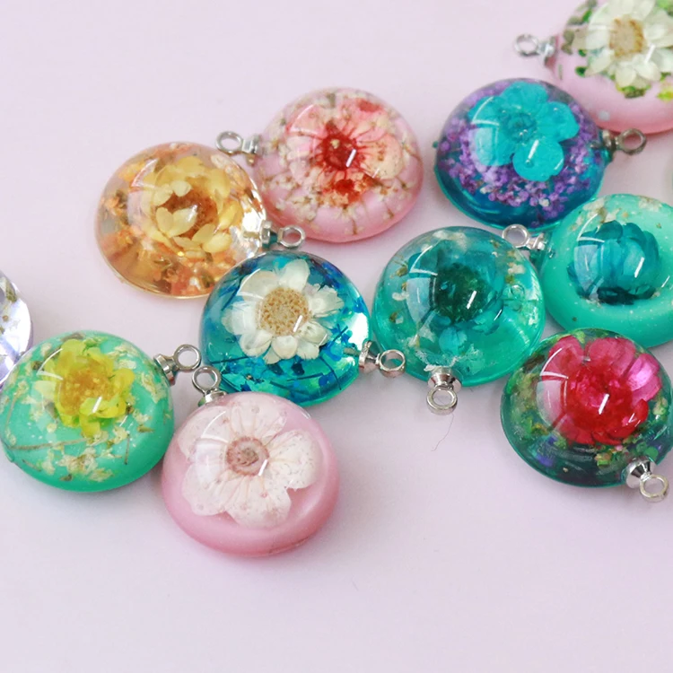Fashion Jewelry Pendants Acrylic Real Dried Flower Charm Wholesale High Quality Resin Earring Charms