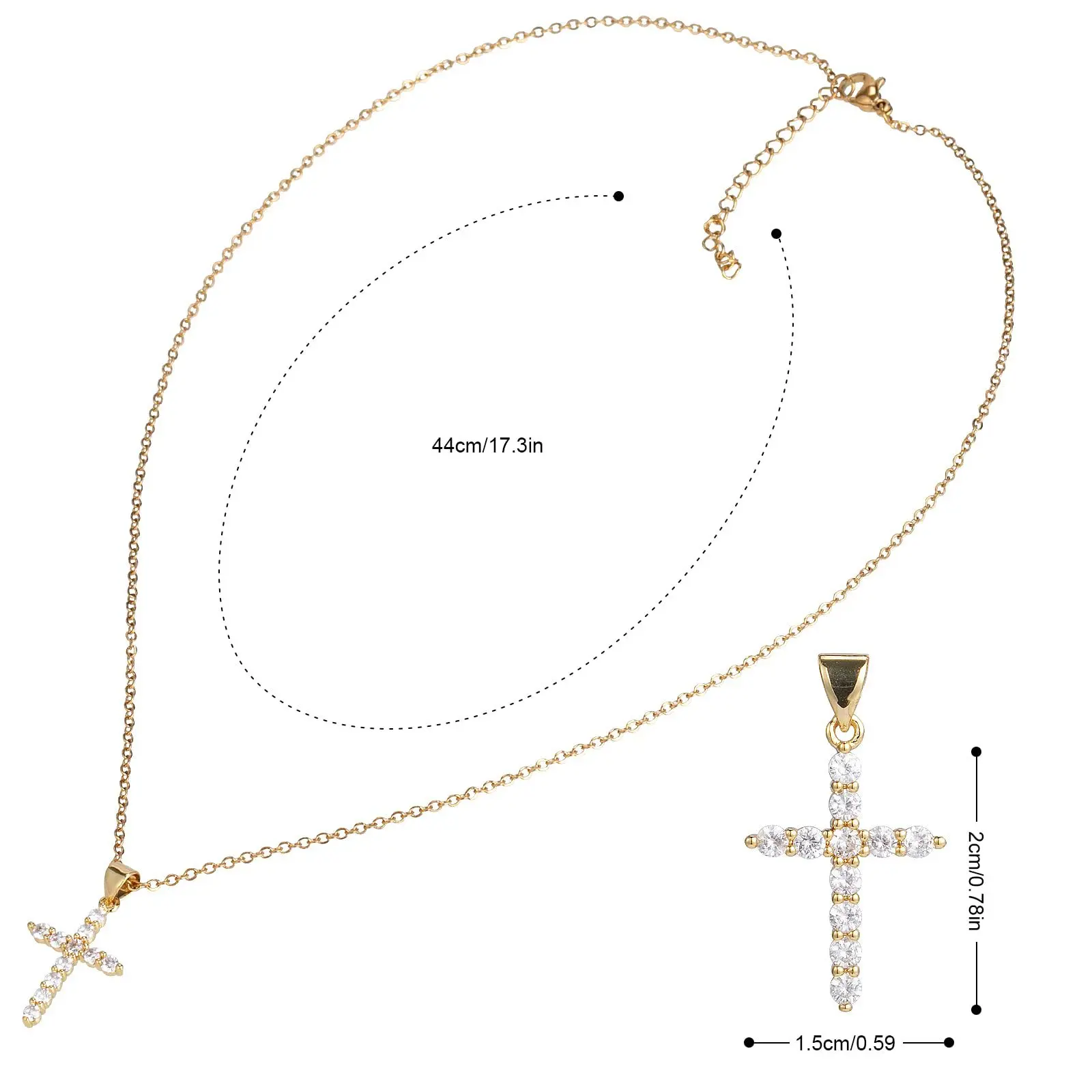 Brass Electroplate 18K Cross Zirconia Full Diamond Crown Circle Turn Pendant Ladies Necklace