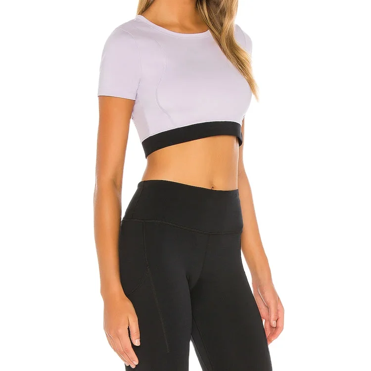
Elastic Band Back Ribbed Panel Yoga Active Wear Fitness Shirt Women Crop Top TANK Tops 10-12days Crew Neck OEM Designs 100 Pcs 