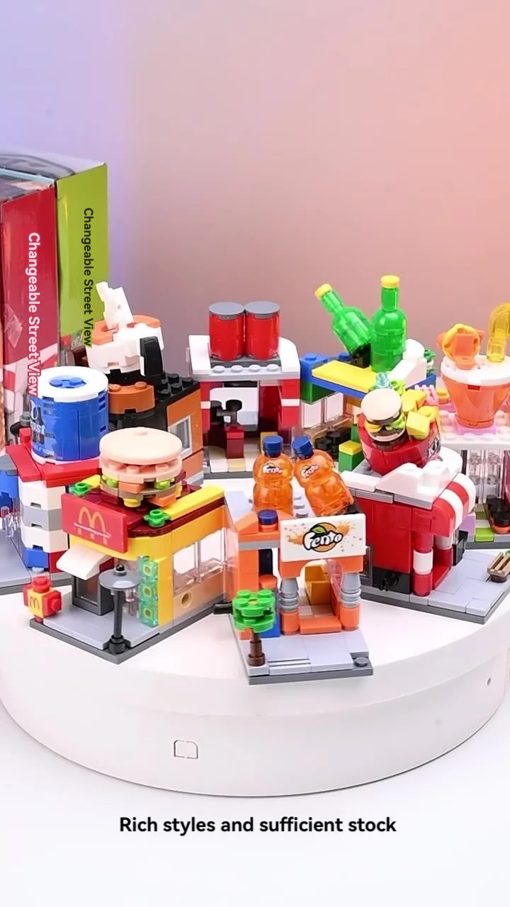 building block sets Candy Burger cola Shop streetscape Girls diy Toy Set 8 in 1 toy kids 8755