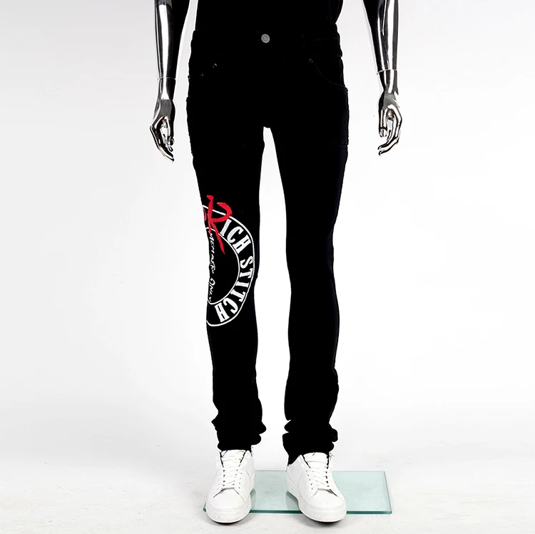 EDGE DENIM screen print black skinny jeans men