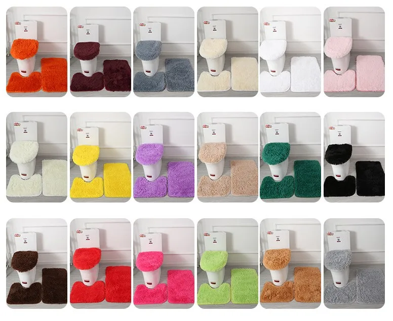 Microfiber Mat Anti-slip 3 Pieces Bathroom Rugs And Mats Set Polyester Plush Shaggy Carpet