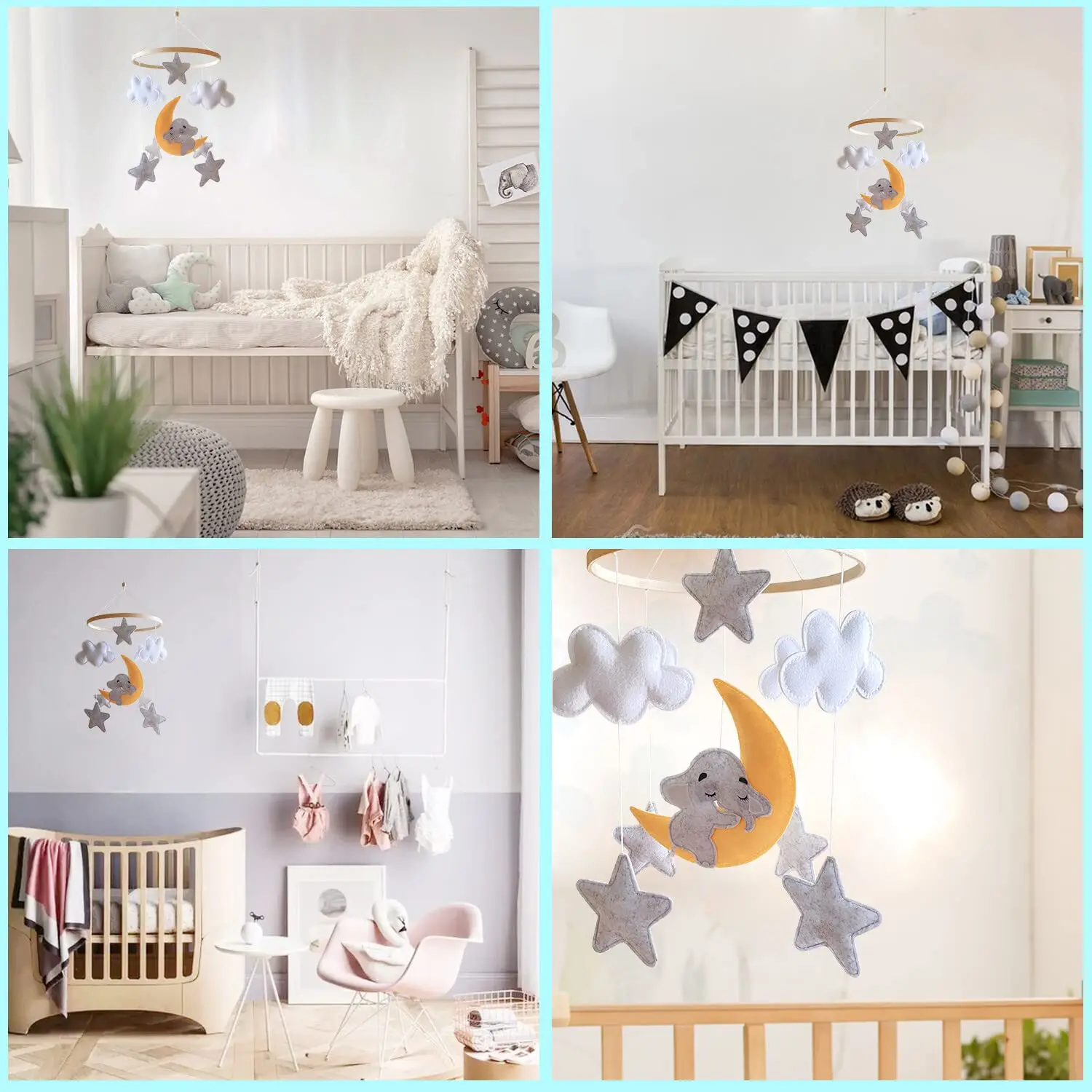 Teforeco Boho africa tropical jungle animal safari newborn hanging present white grey neutral baby mobile and nursery cot mobile