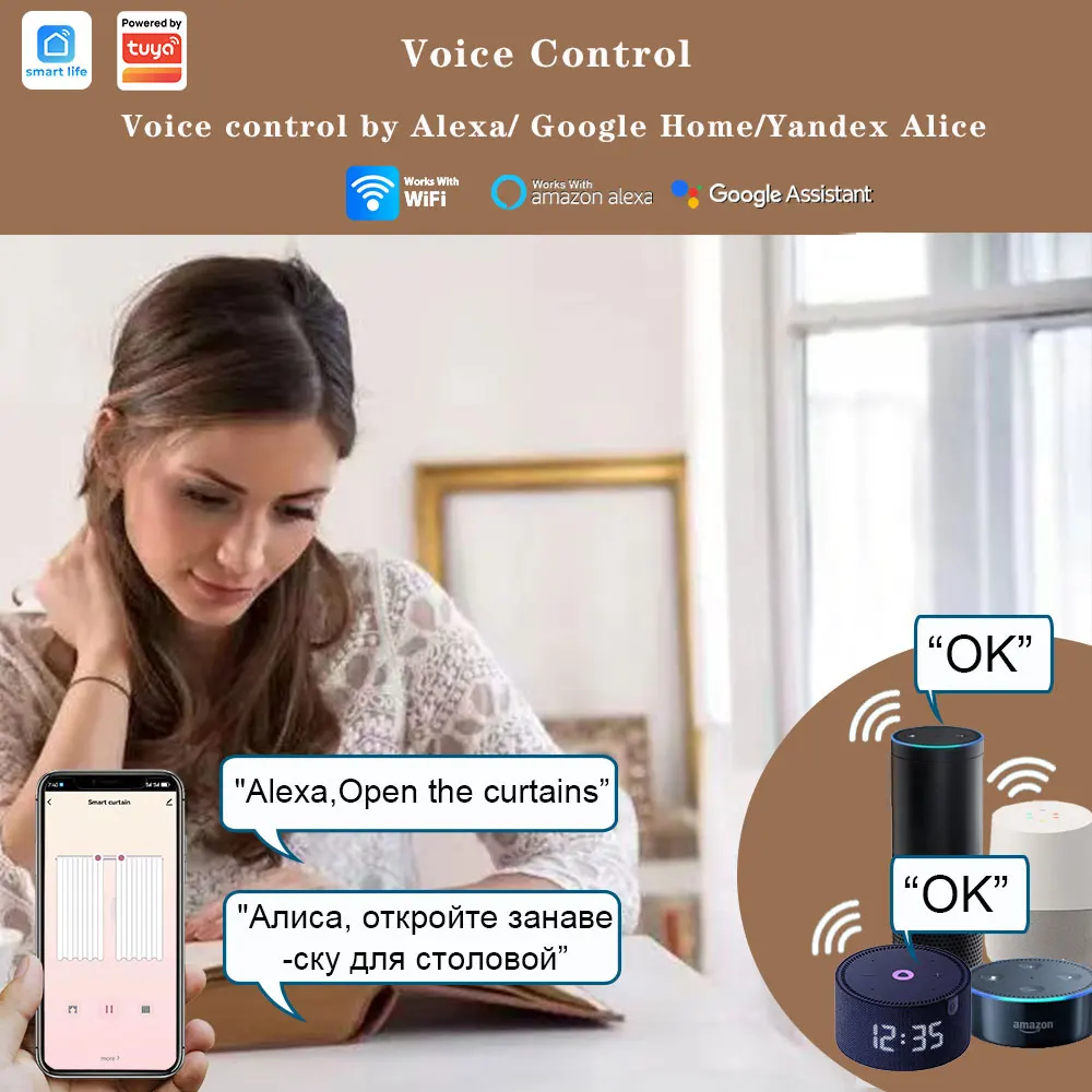 SZMYQ Tuya Smart Home Living Room Custom Mini Automatic WiFi Curtain Motor 50Kg AC Power APP Controlled Smart Curtain Drivers