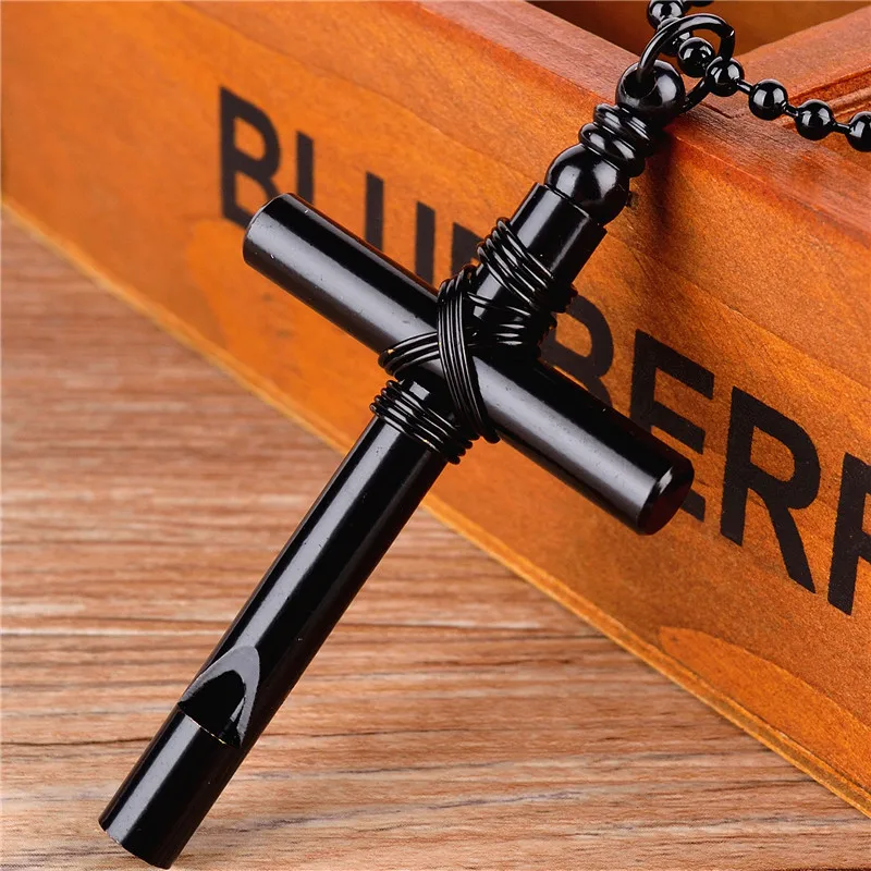 Cross Pendant  Whistle Necklace Stress Relief Anxiety Breathing Necklace for Men