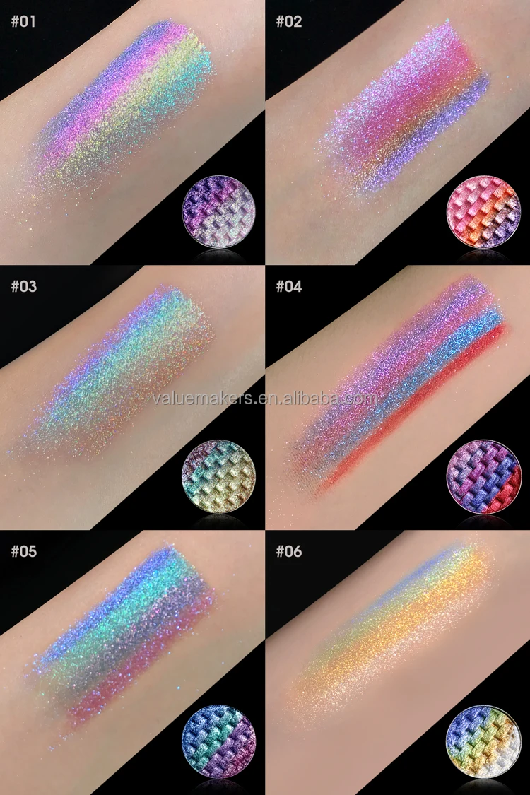 DIY eyeshadow palette holographic rainbow knotted pattern glitter eyeshadow multi-colors duochrome eyeshadow private label