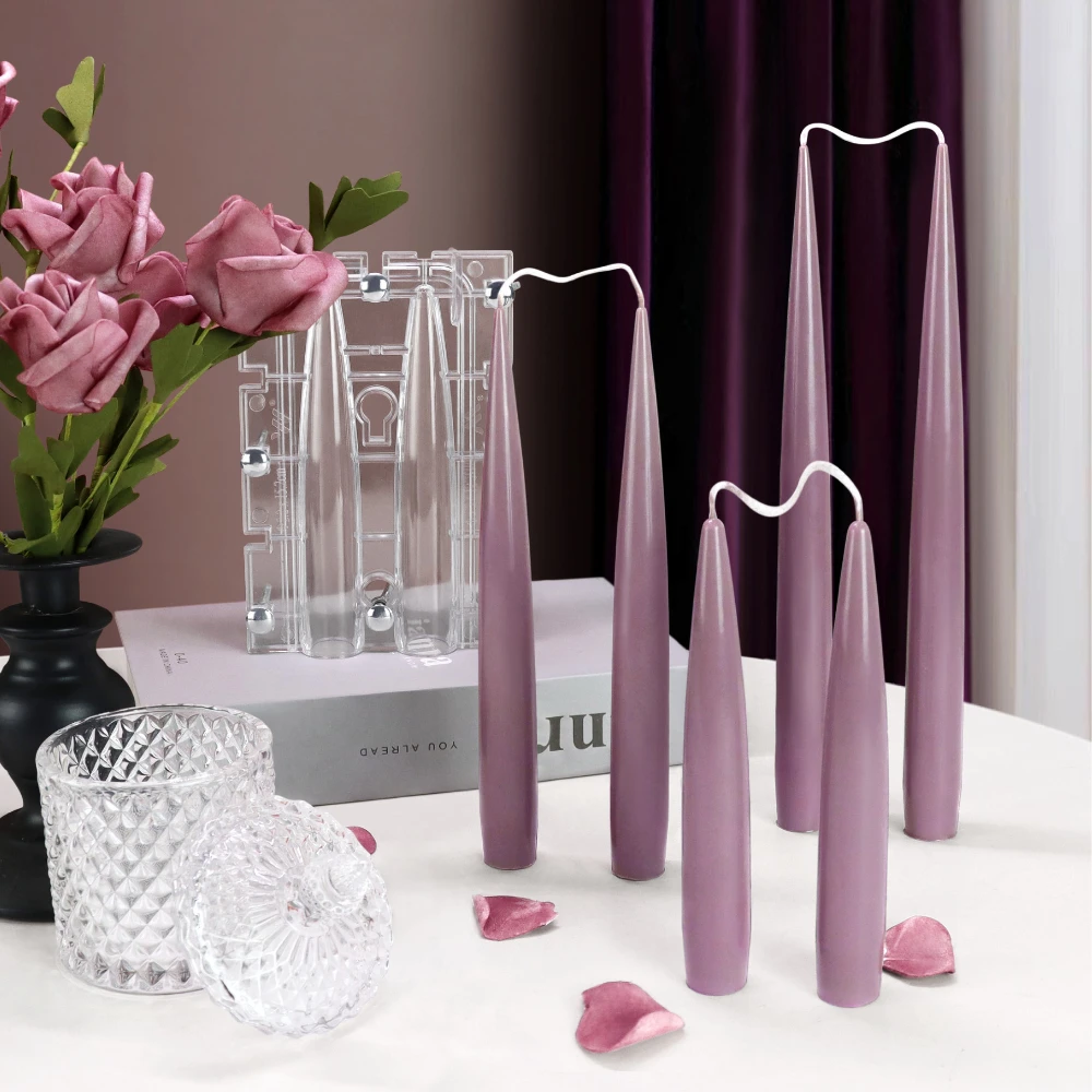 3D Candlestick Molde De Vela Pointed Cylinder Candle Moulds Acrylic Double Column Molds for Candles Plastic Custom Candle Molds