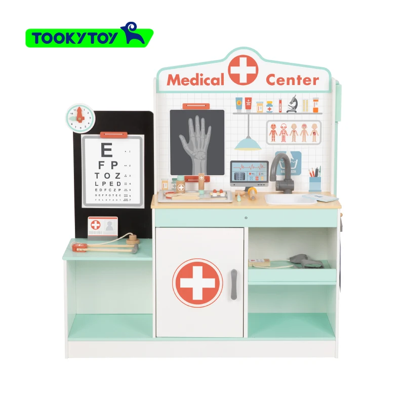 Wooden Medical Center Set for Kids Simulation Doctor Kit Toy Hospital Simulation Children Pretend Play House