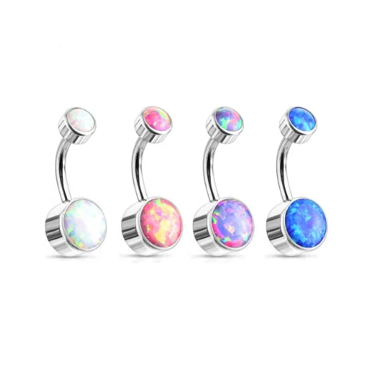 
316L Surgical Stainless Steel Double Opal Internally Thread Fashion Piercing Jewelry Navel Ring Belly Button Ring Banana 