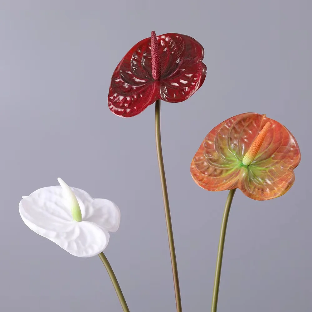 HLY Hot Sale Decorative Flowers Artificial Real Touch Anthurium for Flower Arrangement
