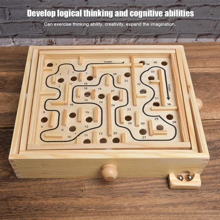 Wooden Labyrinth Tilt Maze Game Dioche Games for 6 Years and Up Wood Labyrinth Balance Board Table Maze Game for Kids and Adults