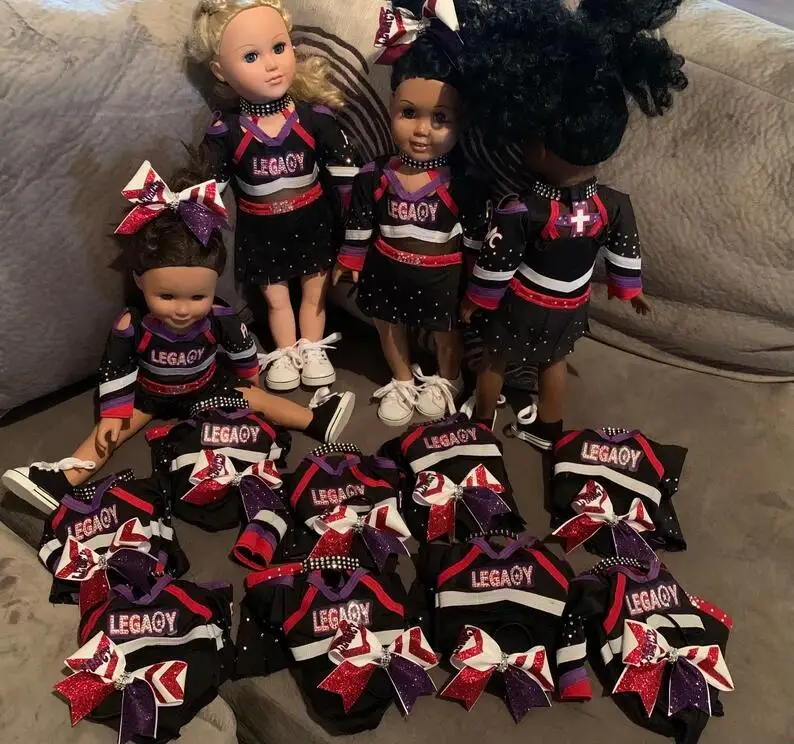 American Girl 18 inch 18 matching doll CuStOm CHEER GYMNASTICS or DANCE uniform  leotard costume rhinestones Made to Match