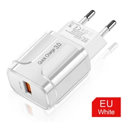 Hot Selling US EU18W Quick USB QC 3.0 Wall Charger Mobile Fast Charger Travel Adapter for iphone Xiaomi Samsung Huawei