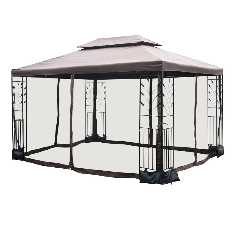 
Beige Metal Square Screened Semi- Gazebo 