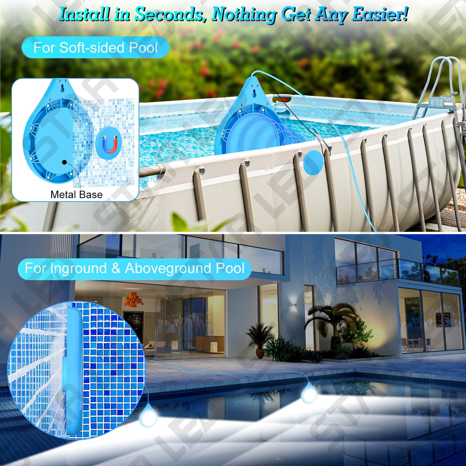 Rgb wireless APP control underwater lighting lamp 15w ip68 colorful swimming pool led light