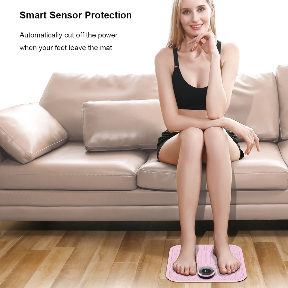 USB Rechargeable EMS 6 Modes 9 Intensity Levels Reflexology Folding Portable Electric Foot Massage Mat