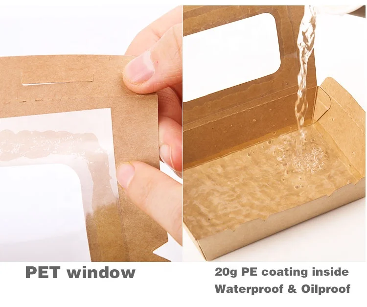 Disposable Tableware Bento Lunch Sandwich Fast Takeaway Packaging Brown Kraft Paper Food Box With Clear Window for Salad