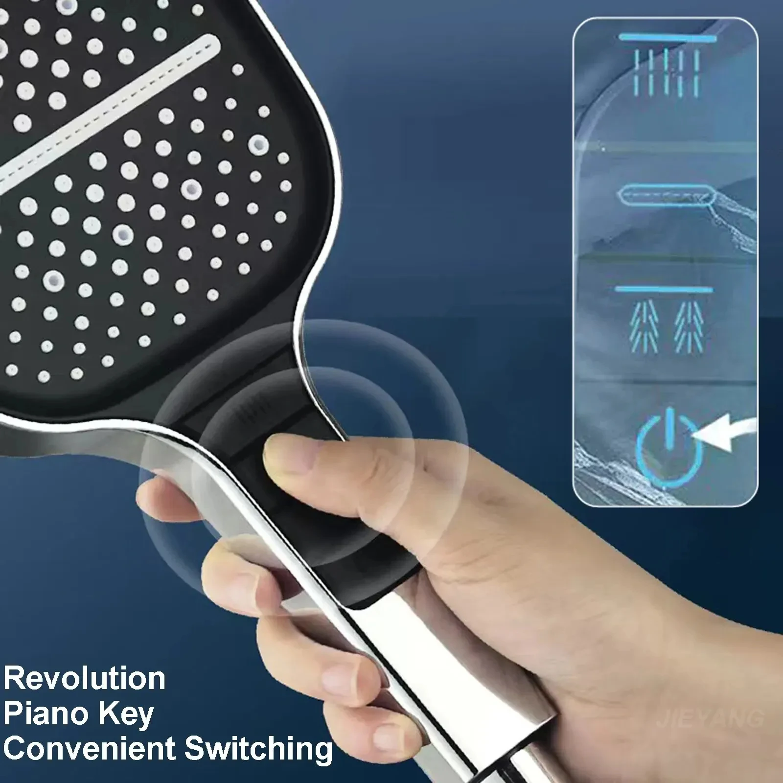 7 Modes Square Large Panel Booster Faucet Nozzle Water Saving Piano Adjustable Water Massage Shower Head
