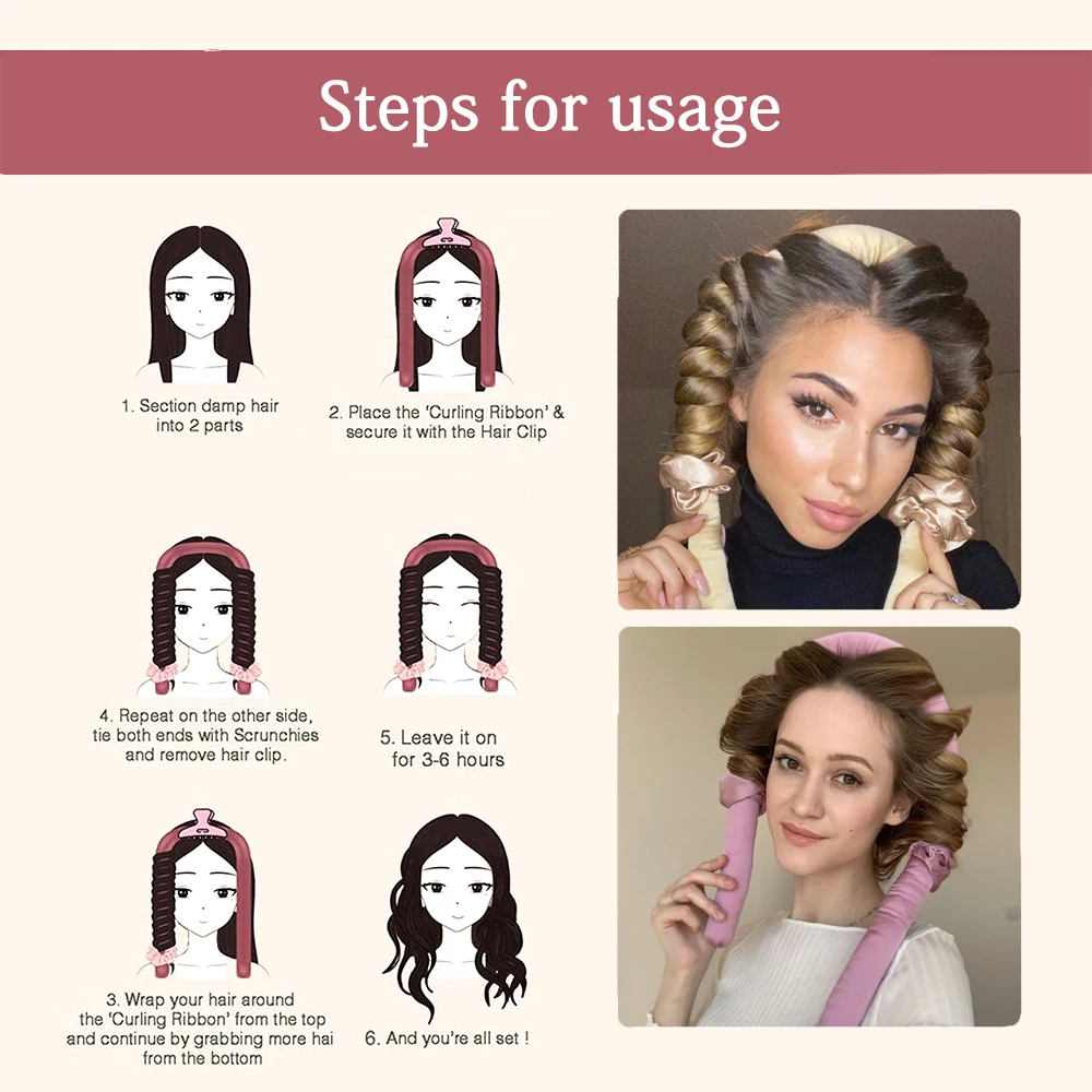 4 sets Heatless Hair Roller Rods For Long Hair Soft Silk Curls no heat Jumbo Large Big Curler