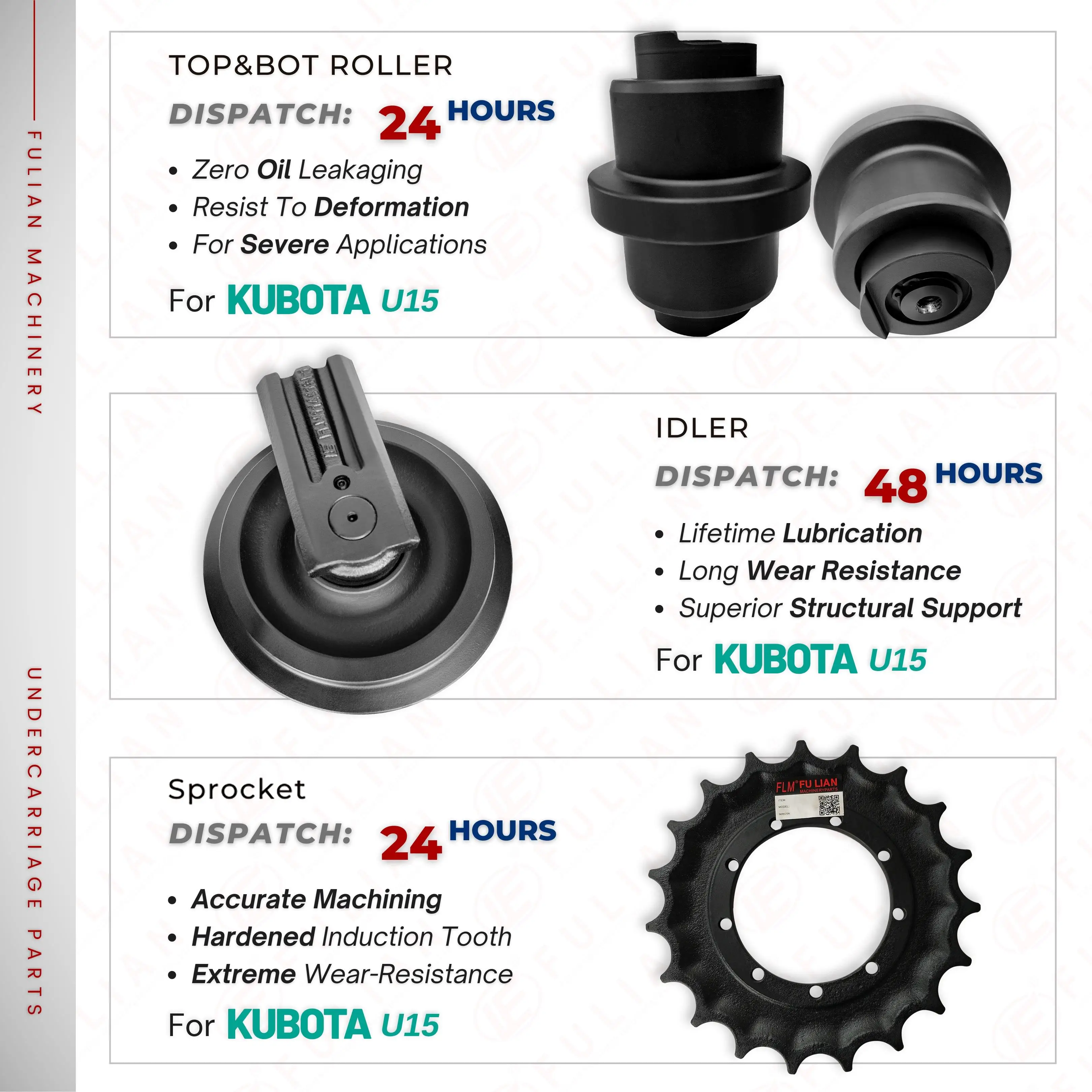 U15 Front Idler Wheel Excavator Undercarriage Spare Parts For Kubota