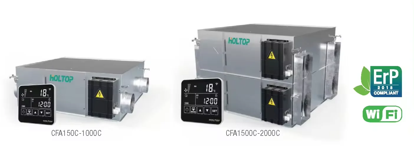high ESP comfort fresh air ceiling erv by 5th generation enthalpy heat exchangers with plastic-encapsulated DC fans