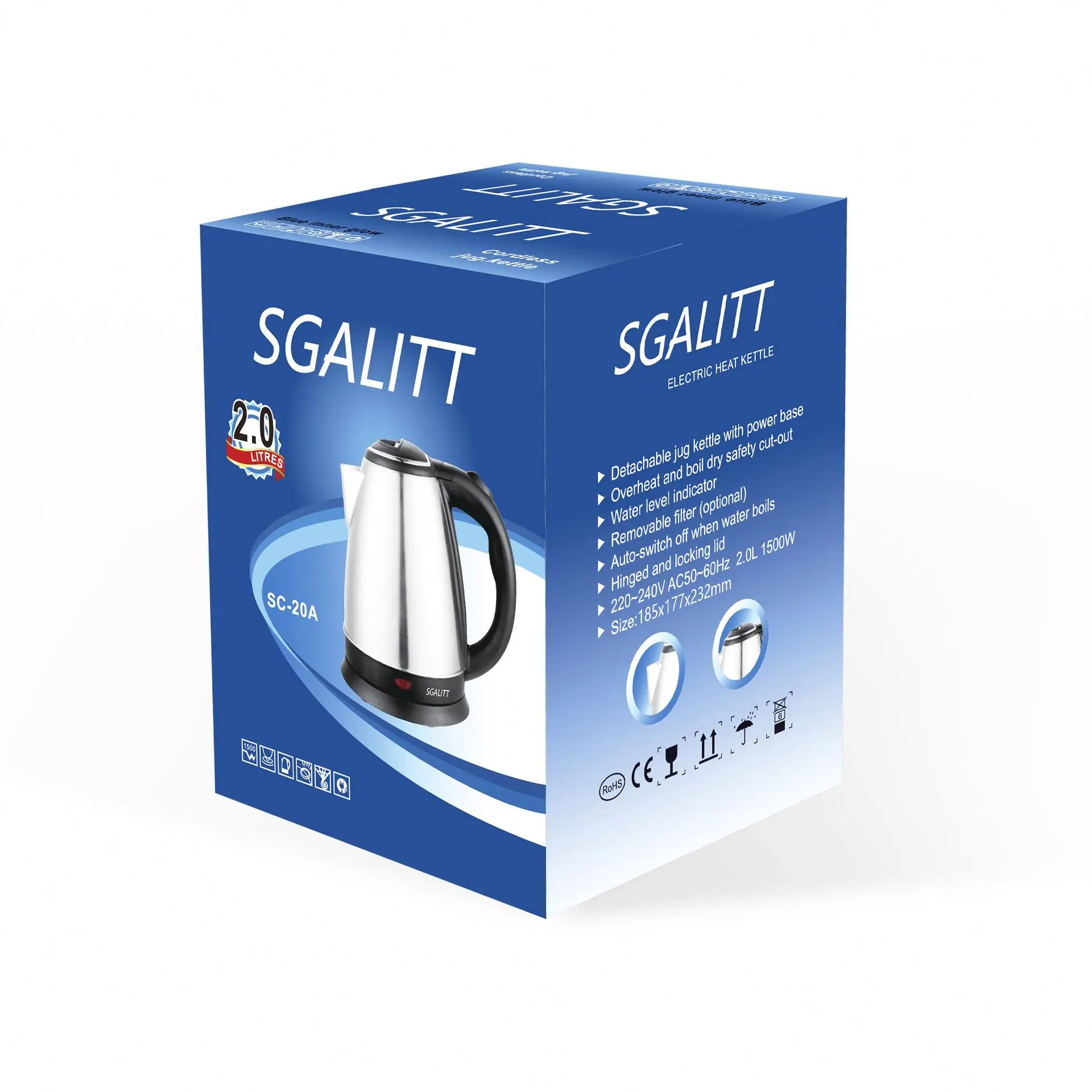 Popular Electric Kettle 2L Hot Water Kettle Stainless Steel Electric Kettle  Water Warmer