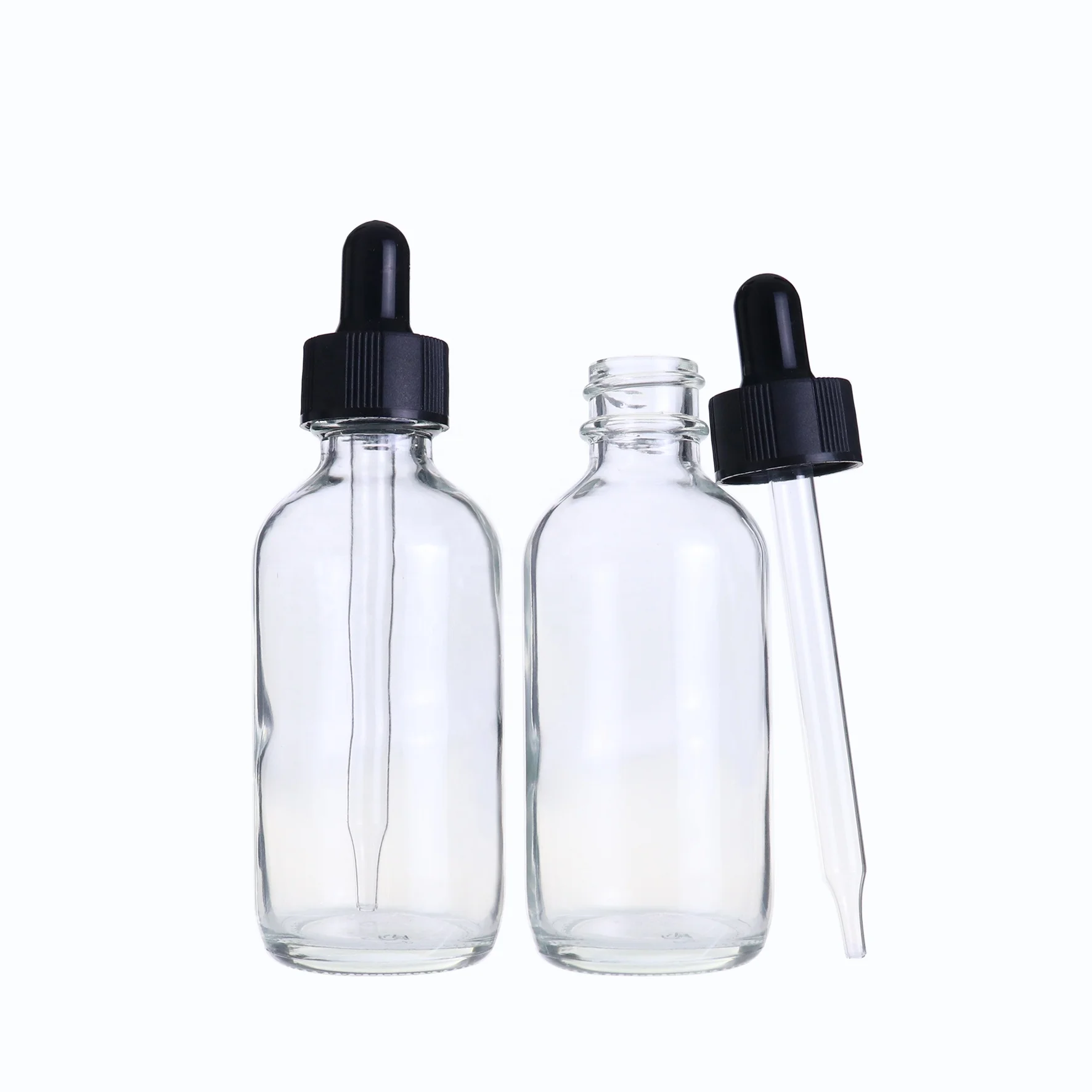 1oz 2oz 30ml 60ml Boston Amber Clear serum oil Glass Dropper Bottles With Pipette