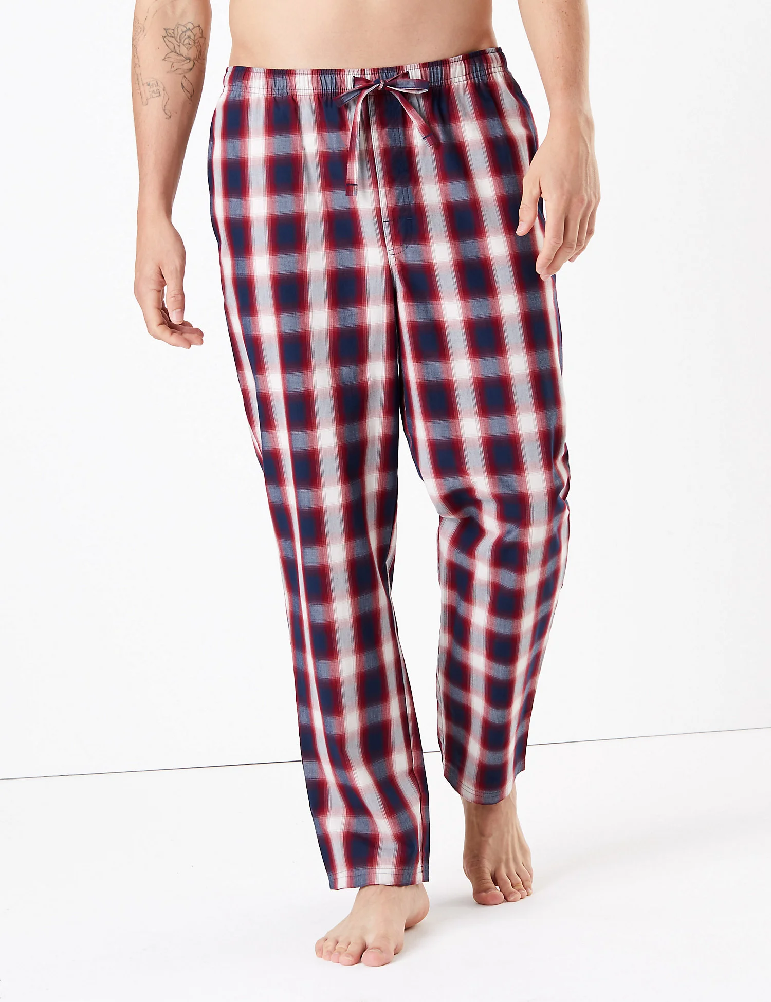 
MGOO OEM Pure Cotton Brown Long Sleeve Match Plaid Pants Men Pyjama with Button Pockets 